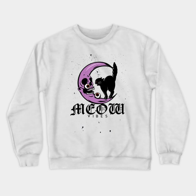 Meow Vibes Angry Black Cat Design Crewneck Sweatshirt by Artisan